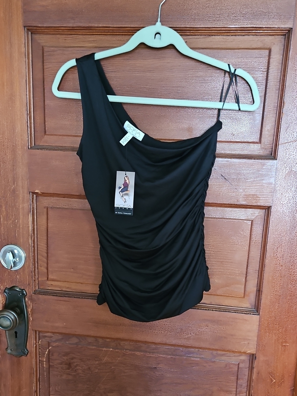 Sleek Black One-Shoulder Ruched Camisole